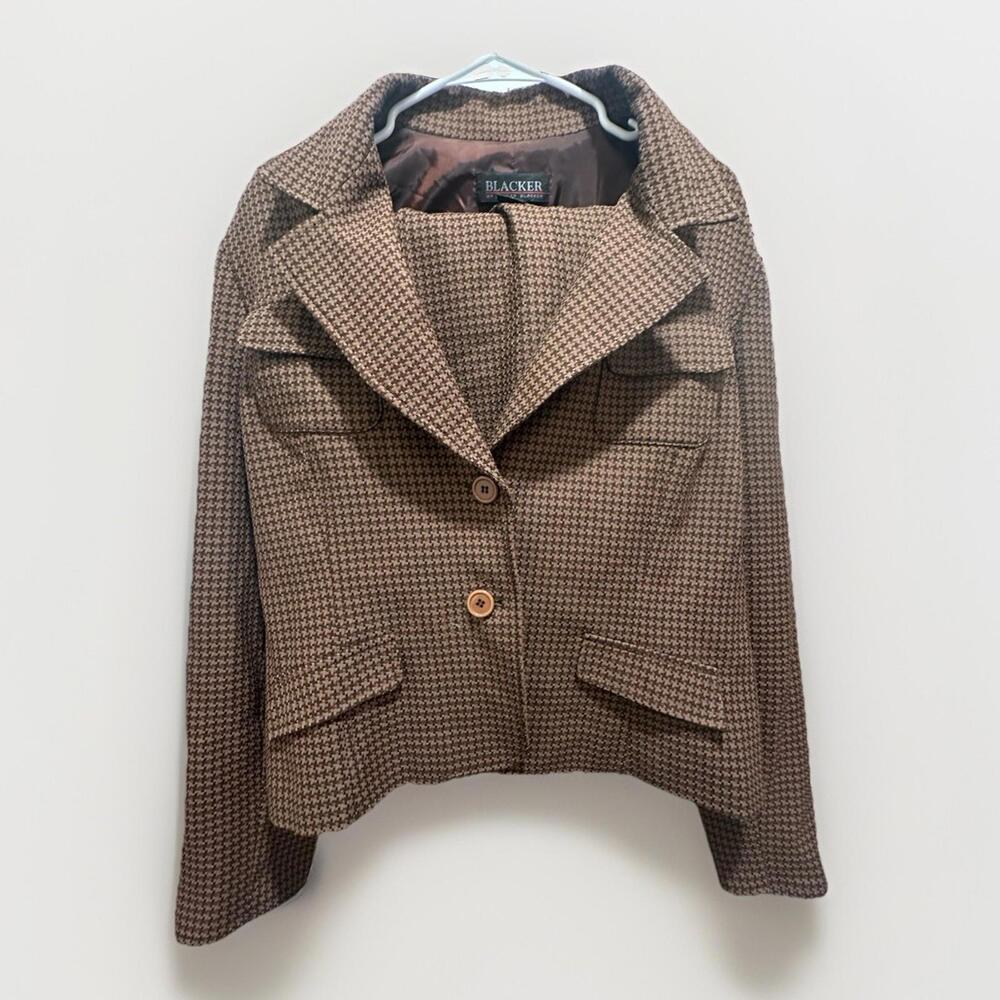Blacker by Stanley Blacker Houndstooth 2-Piece Skirt Suit Brown Women’s Size 18